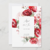Elegante rode bloemenbruiloft bewaar de datum save the date (Voorkant)