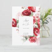 Elegante rode bloemenbruiloft bewaar de datum save the date (Staand voorkant)
