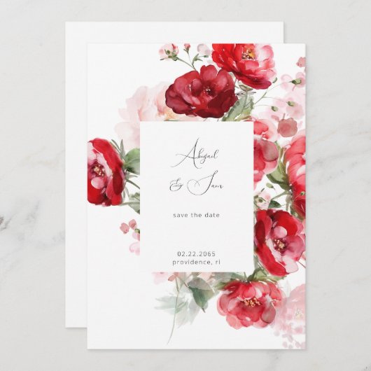 Elegante rode bloemenbruiloft bewaar de datum save the date (Voorkant / Achterkant)