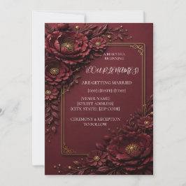 Elegante rode bloemige trouwuitnodiging kaart