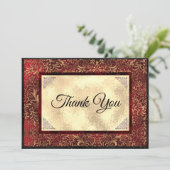 Elegante rode bloemmotief nepgoud bedankkaart (Staand voorkant)
