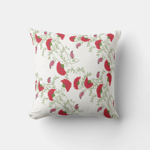 Elegante rode bloemrijke borduurmotief worp kussen