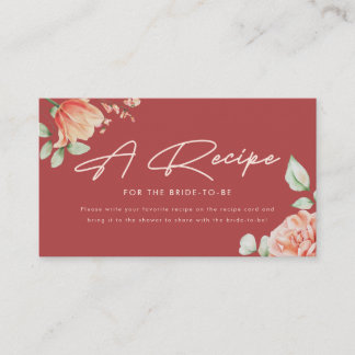 Elegante Rode Bloemrijke Script "Recept voor de Br Informatiekaartje
