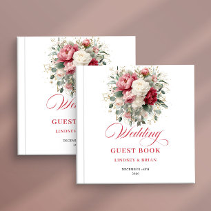 Elegante Rode Blush Boho Trouwgastboek Poster Gastenboek
