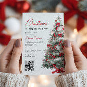 Elegante Rode Bogen Kerstboom QR Code Party Kaart