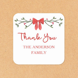 Elegante rode boog gepersonaliseerde kerst bedankt vierkante sticker