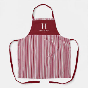 Elegante rode Bourgondië streep monogram naam Schort