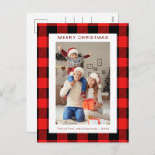 Elegante Rode Buffalo Plaid Kerstmis Familie 1 Fot Feestdagenkaart (Voorkant / Achterkant)