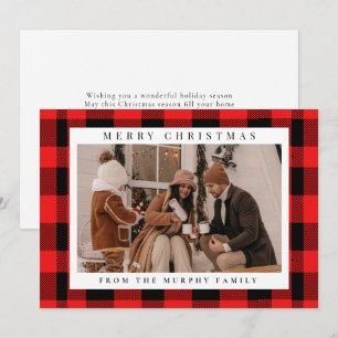 Elegante rode buffel gespeeld Kerstmis Familiefoto Feestdagenkaart