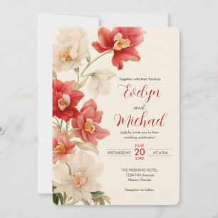 Elegante rode Cattleya Orchids Bloemen Huwelijk Kaart