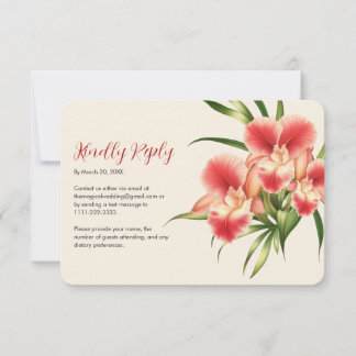 Elegante rode Cattleya Orchids Bloemen Huwelijk RSVP Kaartje