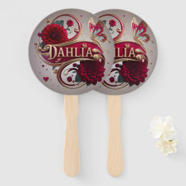 Elegante Rode Dahlia Bloem Kunst Handwaaier
