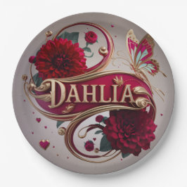 Elegante Rode Dahlia Bloem Kunst Papieren Bordje