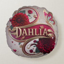 Elegante Rode Dahlia Bloem Kunst Rond Kussen