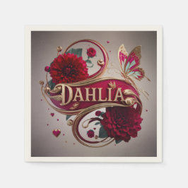 Elegante Rode Dahlia Bloem Kunst Servet