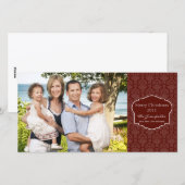 Elegante rode Damask Fotokaart Feestdagenkaart (Voorkant / Achterkant)