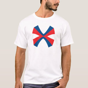 Elegante rode en blauwe lijn Letter X monogram T-shirt