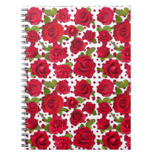 Elegante rode en donkerroze bloemrozenpatroon notitieboek