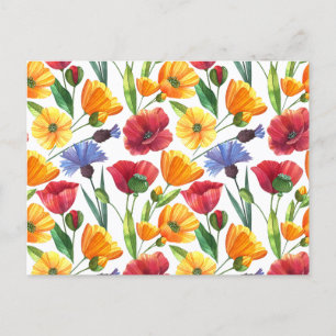 Elegante rode en gele klaprozen, korenbloemen briefkaart