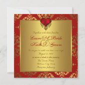 Elegante rode en gouden hart bruiloft uitnodiginge kaart (Achterkant)