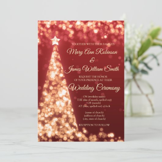 Elegante rode en gouden kerst-huwelijksfeest kaart (Staand voorkant)