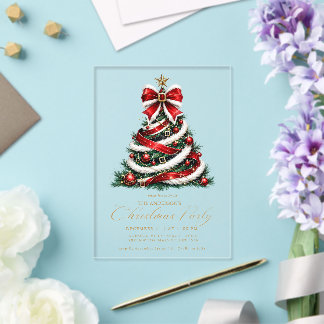 Elegante rode en gouden kerstboom winter sint acryl uitnodigingen