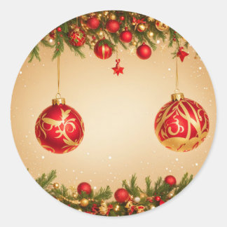 Elegante rode en gouden kerstornamentenlijst ronde sticker