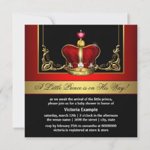 Elegante Rode en Gouden Prins Baby Shower Kaart