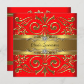 Elegante rode en gouden Quinceanera-uitnodigingen Kaart (Voorkant / Achterkant)