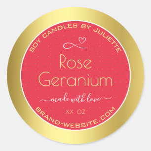 Elegante rode en goudkleurige sojakaarsen Verpakki Ronde Sticker