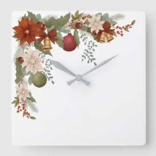Elegante rode en groene bloemige Kerst Vierkante Klok
