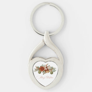 Elegante rode en groene bloemige Kerstmis Sleutelhanger