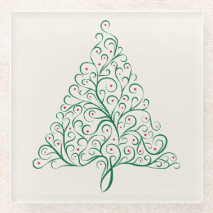 Elegante rode en groene kalligrafie kerstboom glazen onderzetter