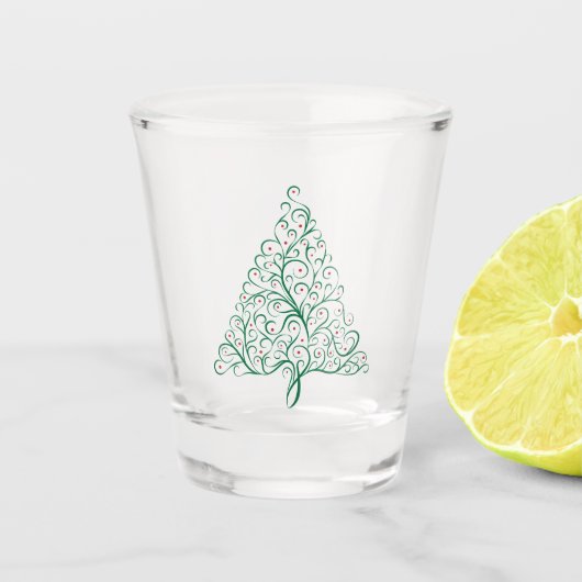 Elegante rode en groene kalligrafie kerstboom shot glas (Voorkant)