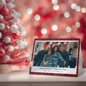 Elegante rode en groene kerst met bomen en foto's kaart