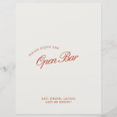 Elegante rode en ivoren open bar trouwbord (Voorkant)