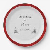 Elegante rode en Ornamenten bruiloft Papieren Bordje (Voorkant)