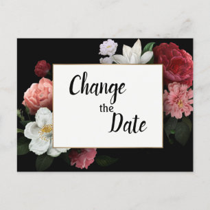 Elegante Rode en Roze Bloemen Wijzigen de Datum Briefkaart