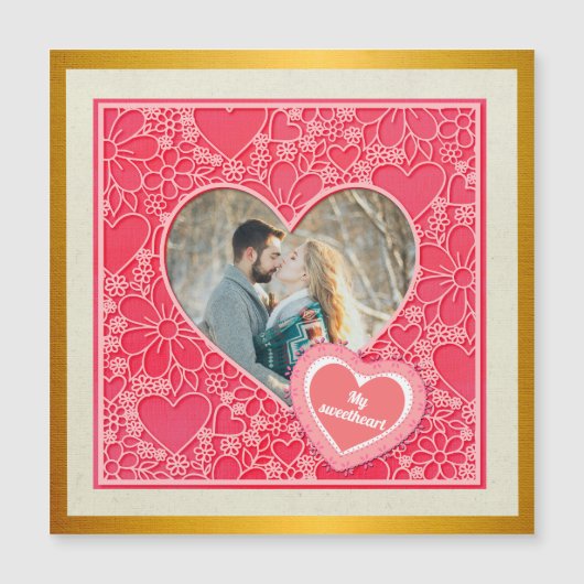 Elegante rode en roze bloemharten Valentijnsdag (Voorkant)