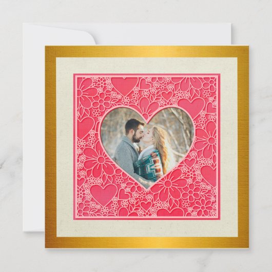 Elegante rode en roze bloemharten Valentijnsdag (Voorkant)