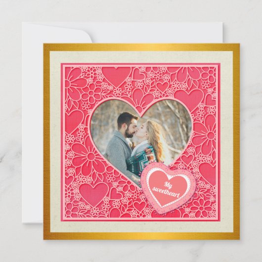 Elegante rode en roze bloemharten Valentijnsdag (Voorkant)