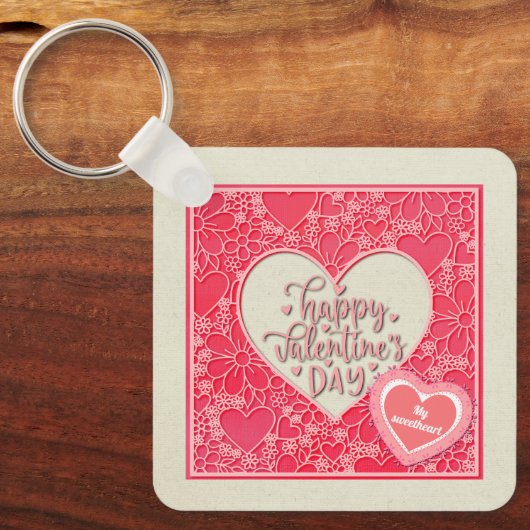 Elegante rode en roze bloemharten Valentijnsdag Sleutelhanger (Voorkant)