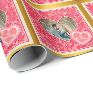 Elegante Rode en Roze Bloemhartens Valentijnsdag Cadeaupapier