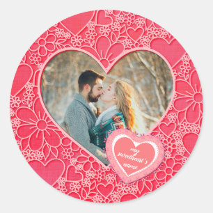 Elegante Rode en Roze Bloemhartens Valentijnsdag Ronde Sticker