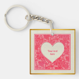 Elegante Rode en Roze Bloemhartens Valentijnsdag Sleutelhanger