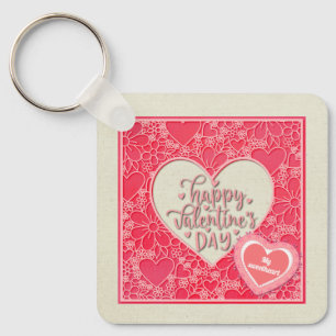 Elegante Rode en Roze Bloemhartens Valentijnsdag Sleutelhanger