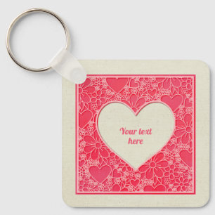 Elegante Rode en Roze Bloemhartens Valentijnsdag Sleutelhanger