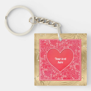 Elegante Rode en Roze Bloemhartens Valentijnsdag Sleutelhanger