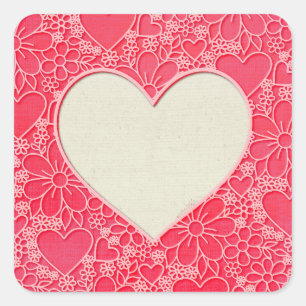 Elegante Rode en Roze Bloemhartens Valentijnsdag Vierkante Sticker