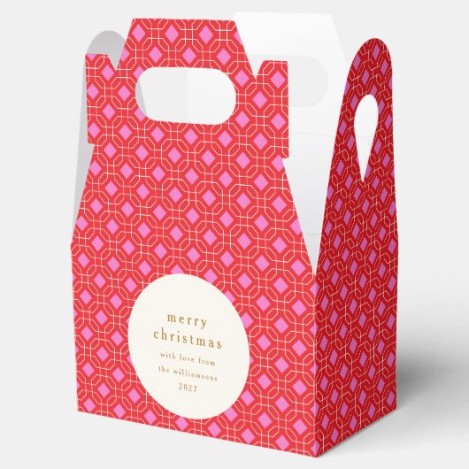 Elegante rode en roze geometrische aangepaste naam bedankdoosjes (Geopend)